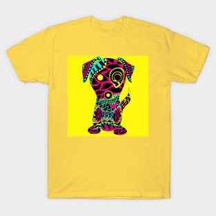 tribal dog with rasta love tattoo ecopop in yellow art T-Shirt